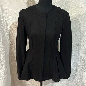 Theory Black Linen Peplum Blazer Zip Up